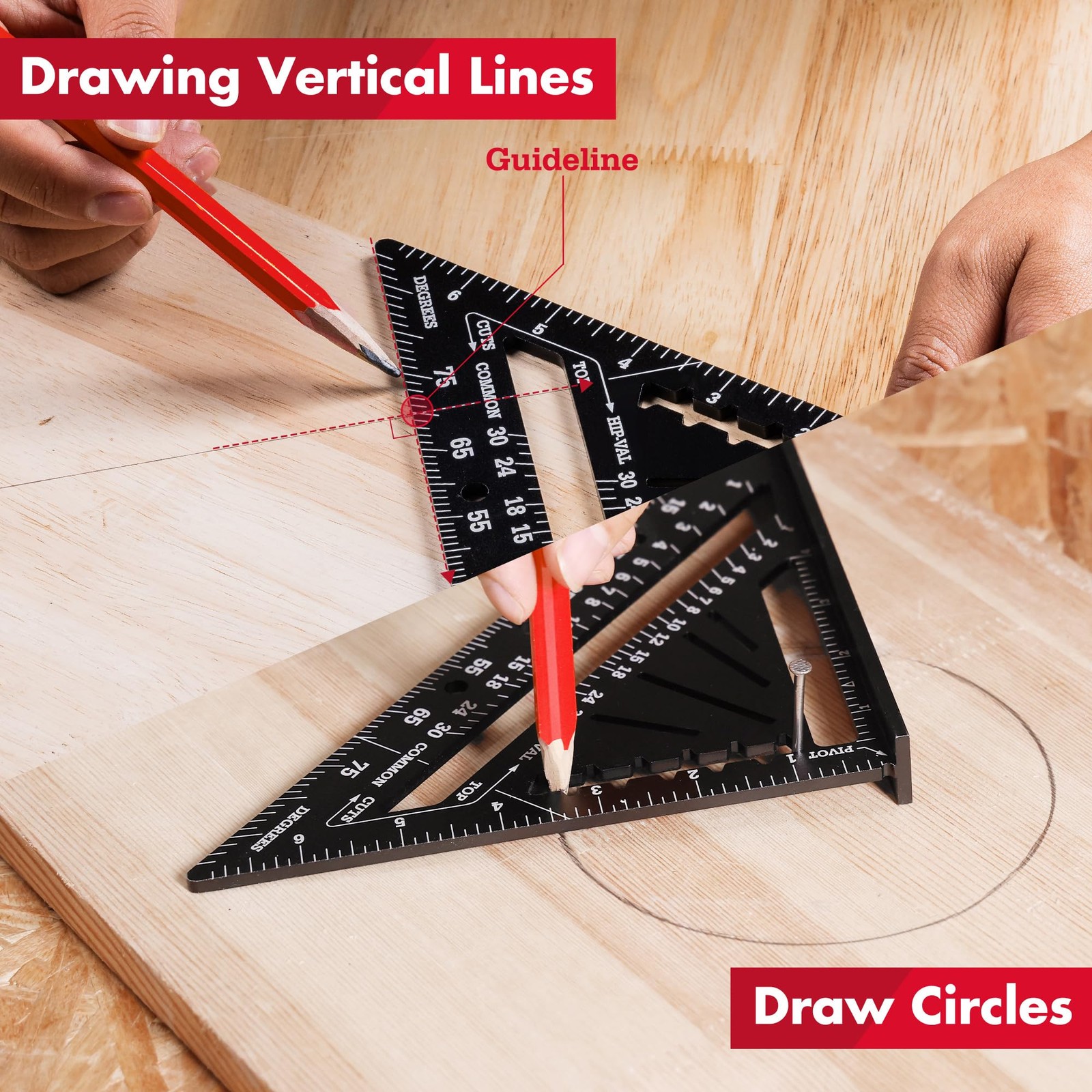 Arrow Aluminum Alloy Carpenter Square, 7-Inch Rafter Square Layout Black