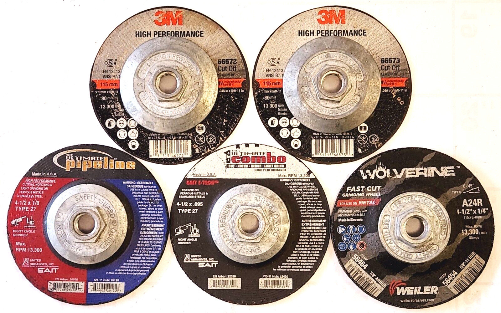 LOT OF 4-1/2×5/8 -11 ANGLE GRINDING DISCS (5PC_NEW)