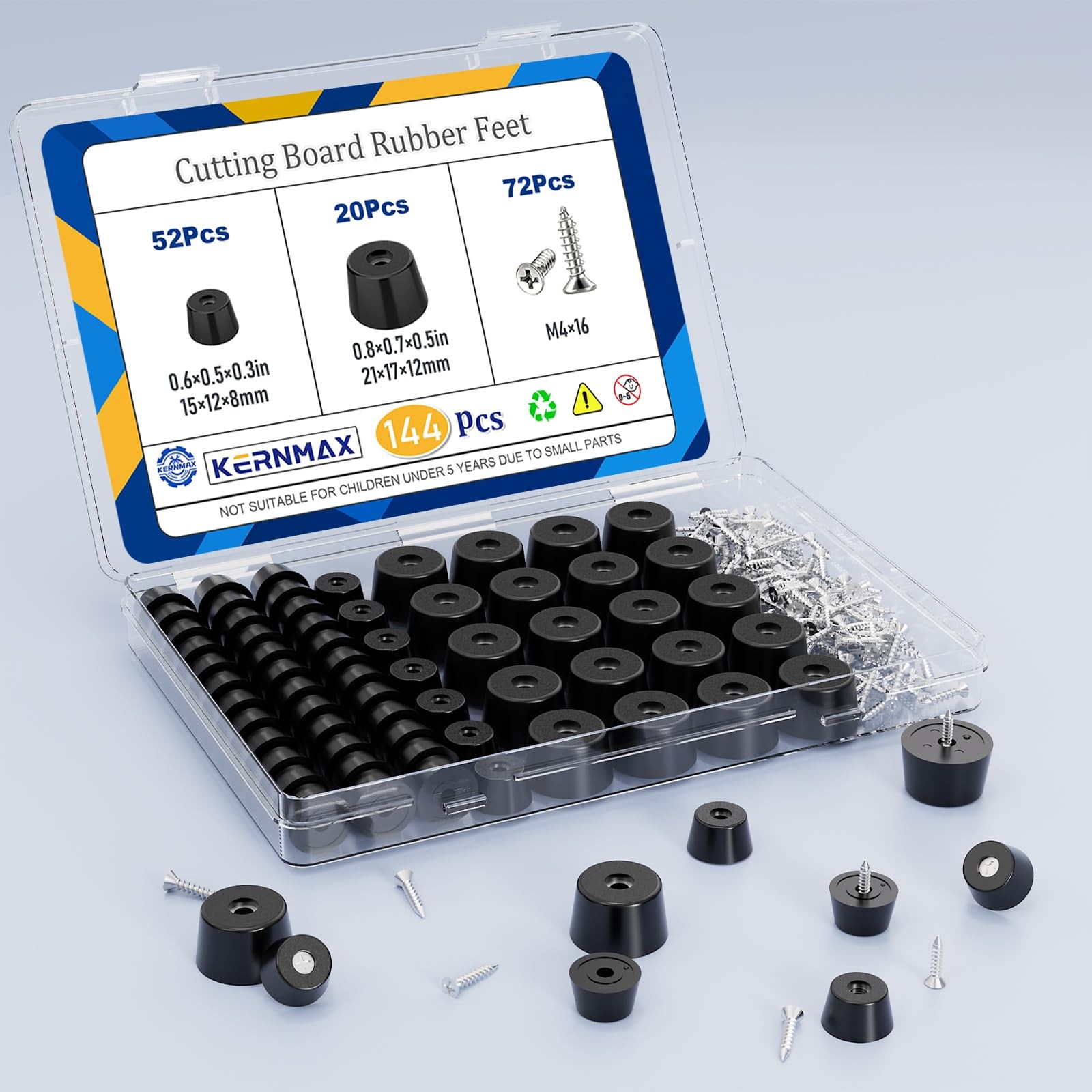 Kernmax 144Pcs Rubber Feet for Cutting Board, Non-Slip Kit, Black