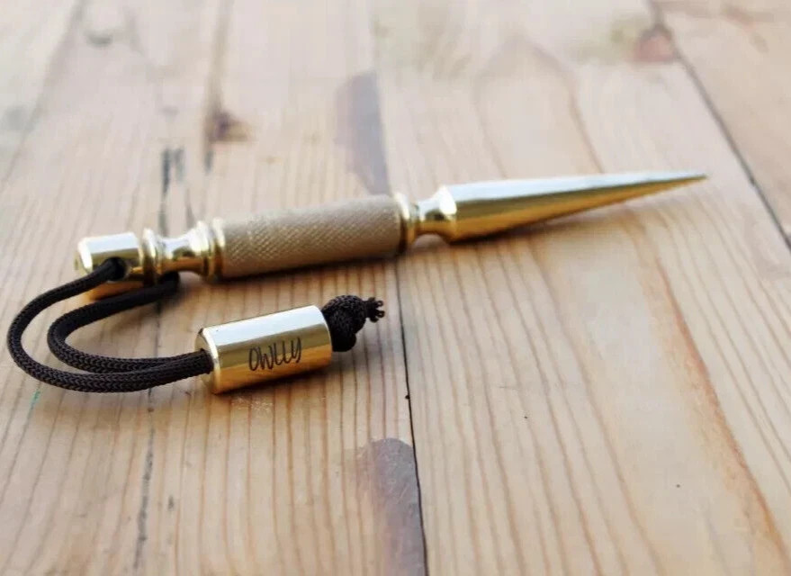 Marlin Spike Knurled Handle, Brass Collectible and Knot Tool for Hiking and Camp