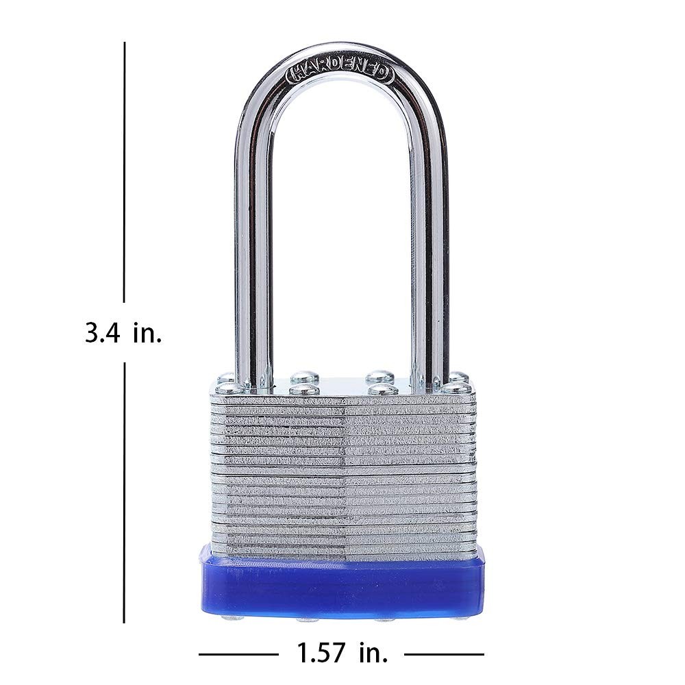 Laminated Steel Key Lock, 1-9/16 in. Wide Body, 2 Padlocks Keyed Alike,Long S…