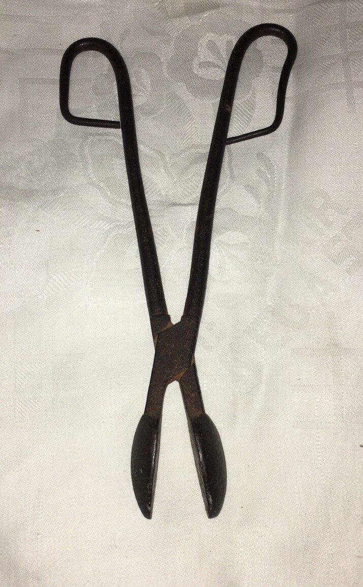 Antique 10 INCHES Blacksmith Tongs,WITH 1 3/4 X 1 3/8 Pads