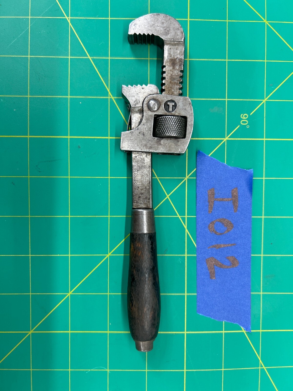 Vintage 8” Long Adjustable Monkey Pipe Wrench with Wood Handle, Made In U.S.A