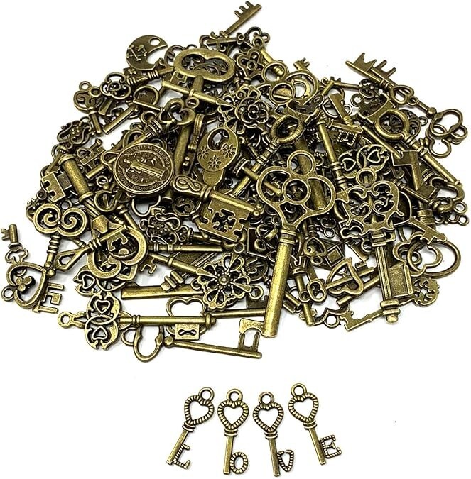 Lot Of 125 Vintage Style Antique Skeleton Furniture Cabinet Old Lock Keys Jewelr