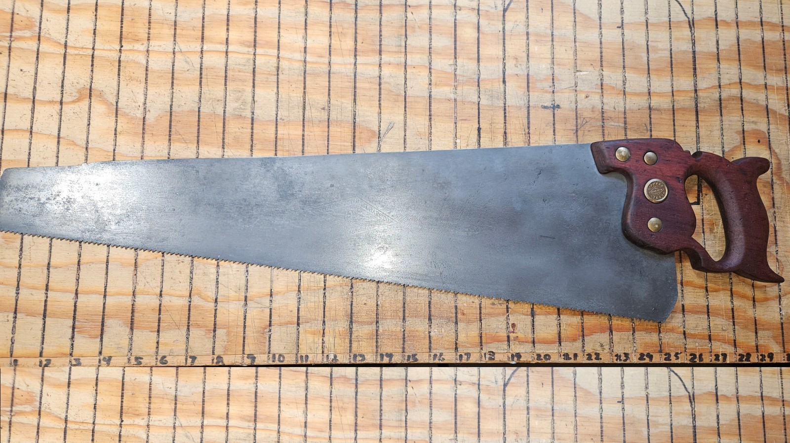 ANTIQUE SHAPLEIGH HARDWARE No. 155, 7pt DIAMOND EDGE HAND SAW