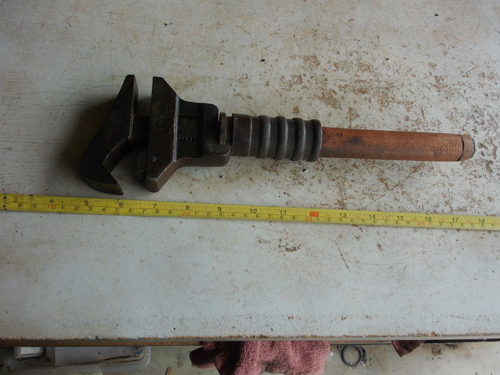 Vintage 12″ Bemis & Call Hawk Bill Wood Handle Adjustable Wrench Lot 26-22-G2
