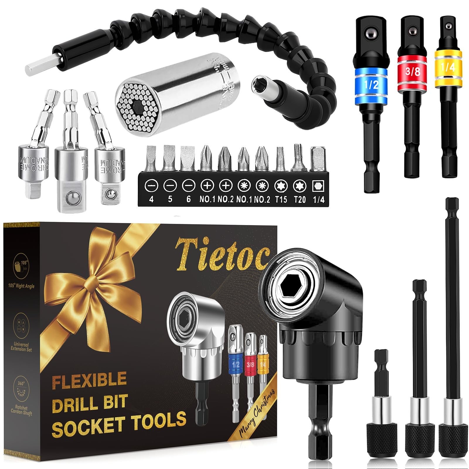 Tietoc Stocking Stuffers for Men, 22PCS Flexible-Drill-Bit-Extension Set Chri…
