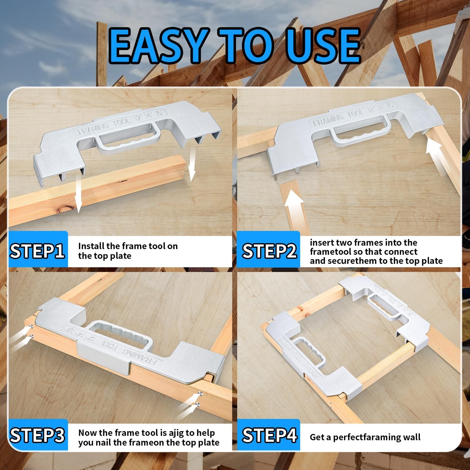 3 in 1 Framing Jig Tools,12″,14″,16″ On-Center Stud Layout;100% Solid Cast Al…