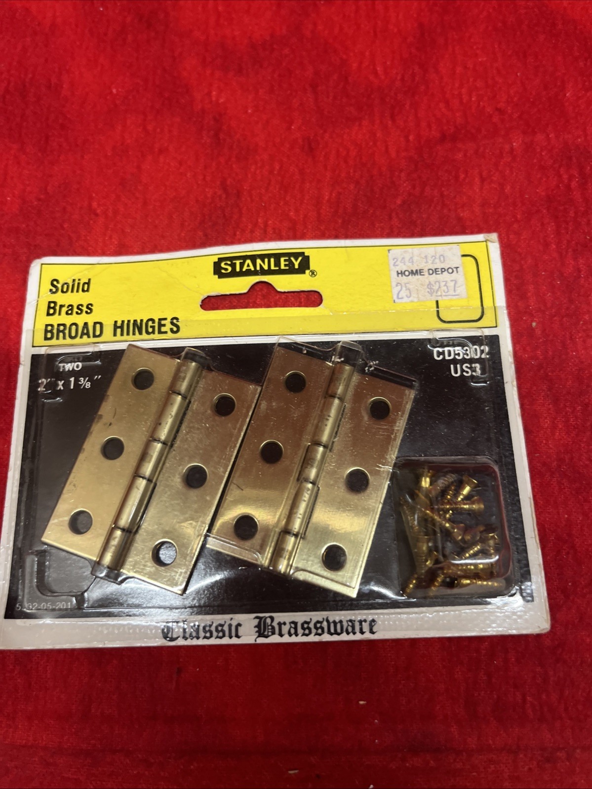 VINTAGE STANLEY SOLID BRASS BROAD HINGS 2″ x 1-3/8″ 2 pcs – NEW (w3)