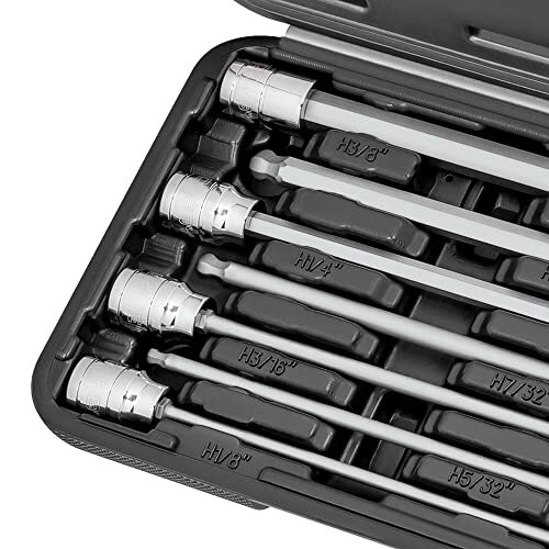 SAE Ball End Extra Long Hex (Allen) Bit Socket Set – 7 Pcs, (1/8″ to 3/8″ Sizes)