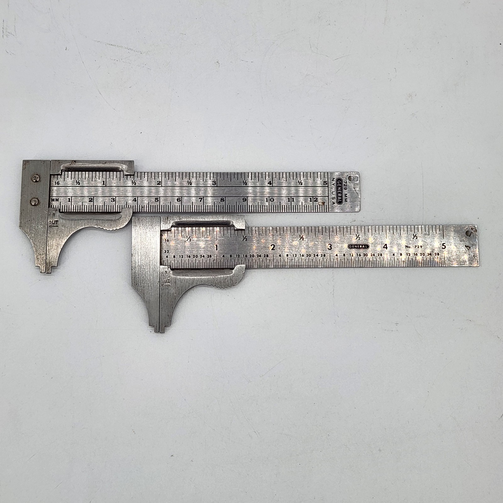 Set Of 2Vintage General Tools No. 729 Stainless Sliding Calipers