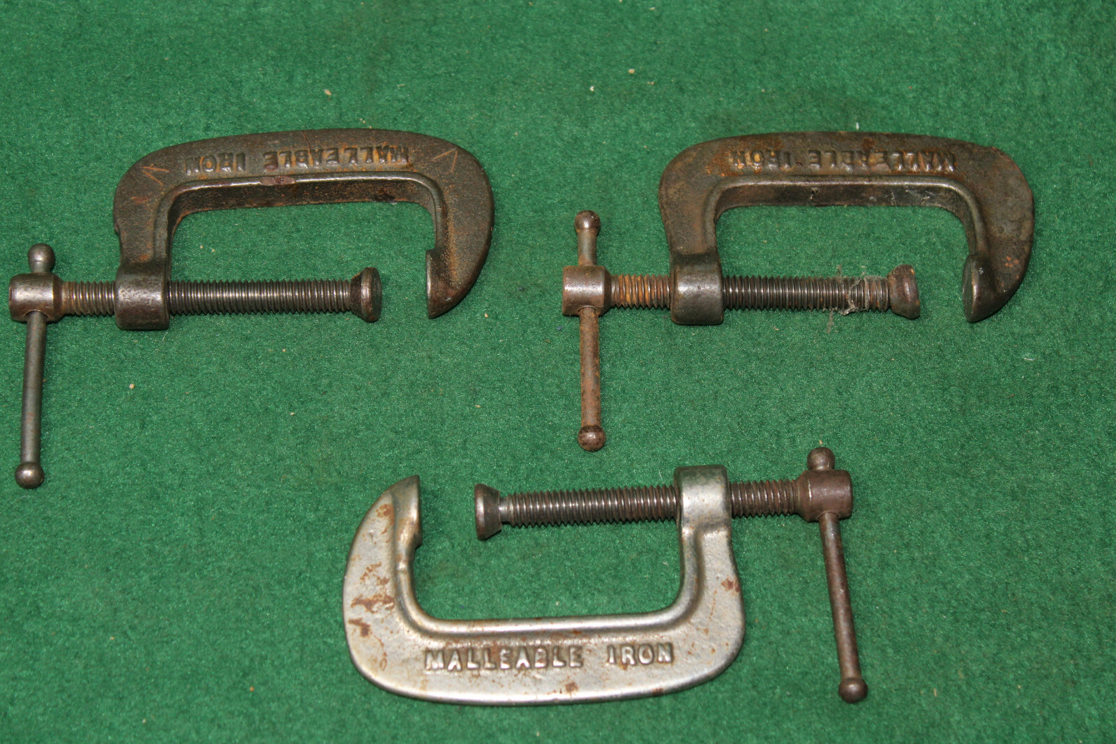 Lot of THREE (3) Vintage Mallable Iron Made in USA 2″ C-Clamps Inv#WC09