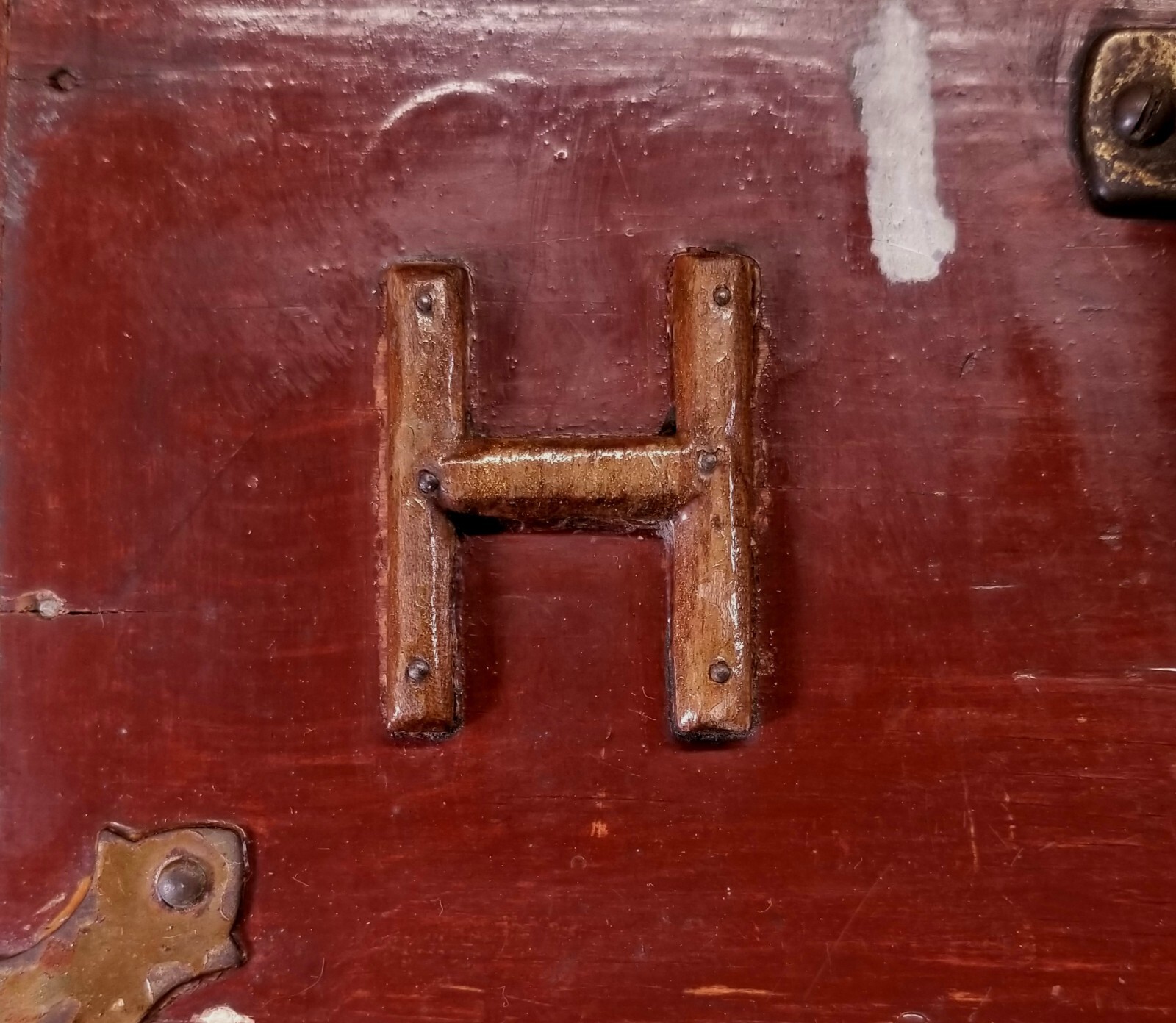 Antique Handmade Wood Tool Box W Removable Tray Initials HP On Top 14.5 x 8 x 8