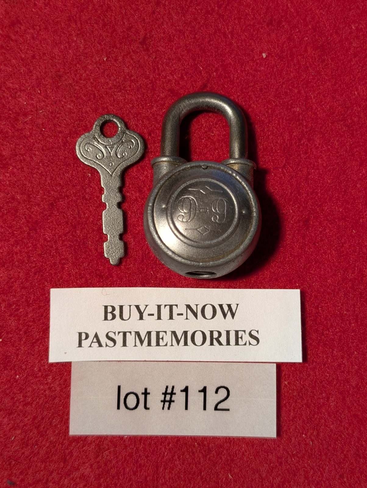 MINIATURE “9-9” STEEL PADLOCK w/ KEY, OLD VINTAGE ANTIQUE LOCK LOT #112