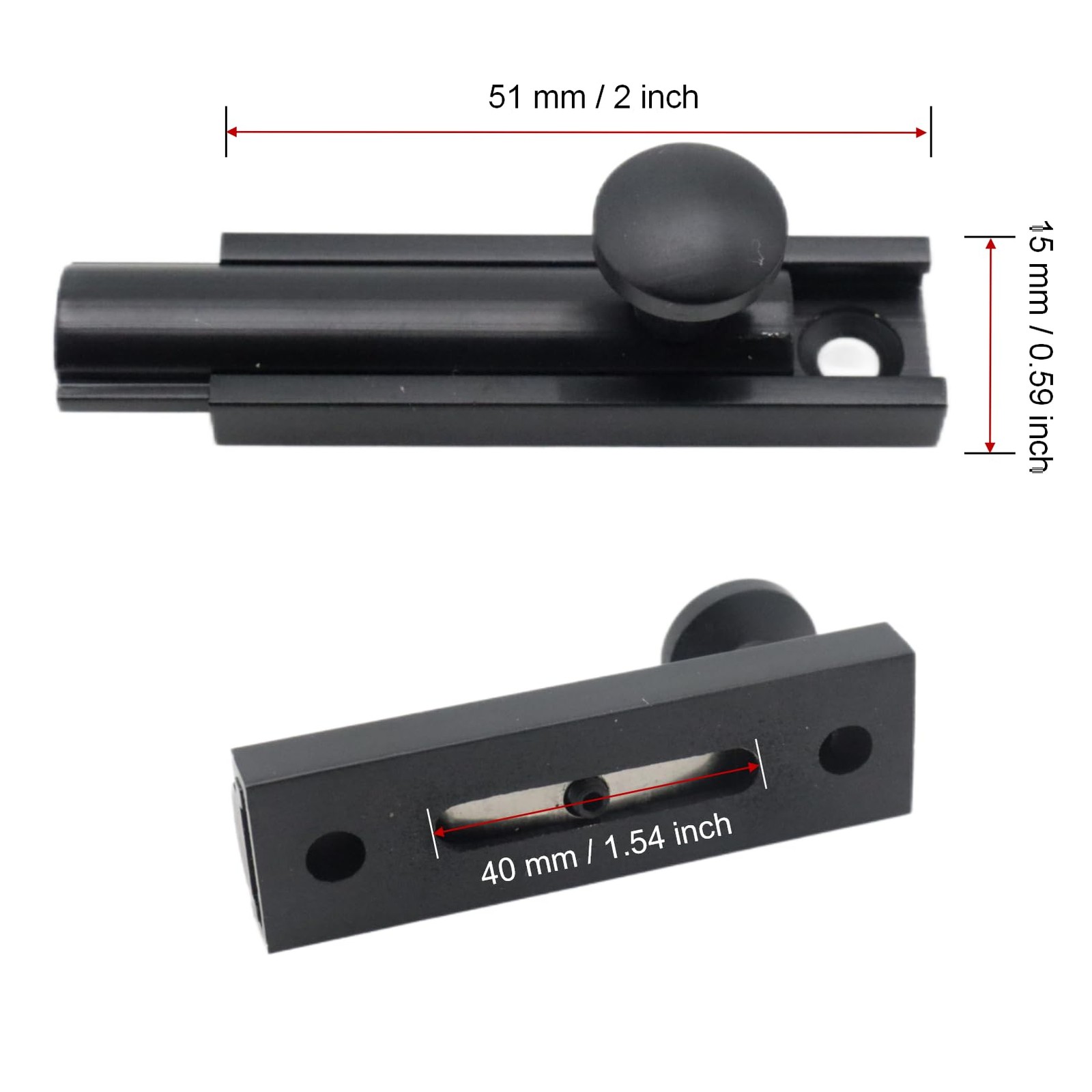 Joyangy 2 Inch Solid Copper Surface Bolt, Slide Lock, 2inch, Black