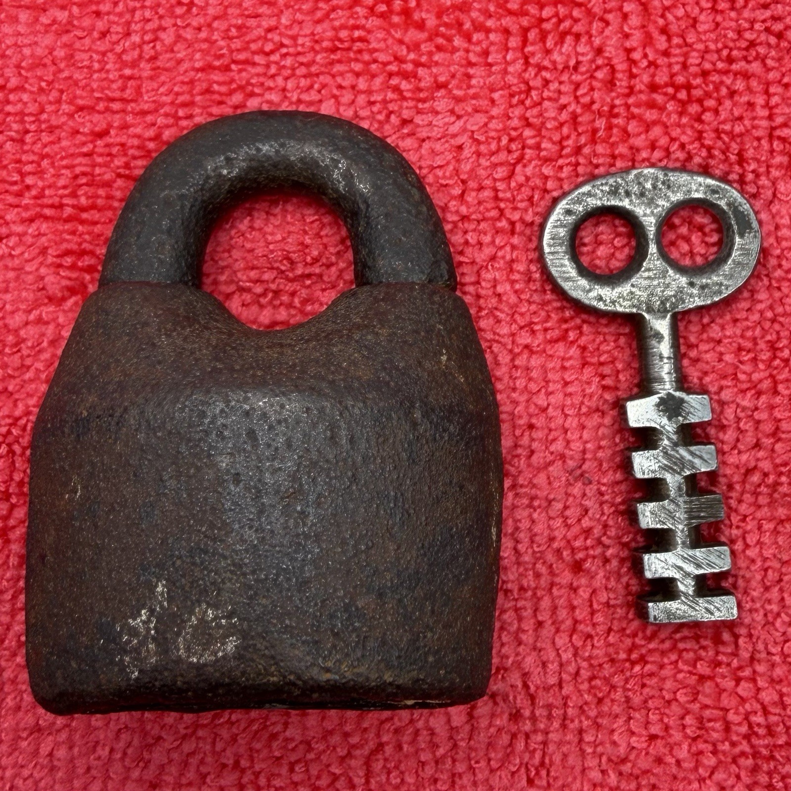 Antique Cast Iron Scandinavian Padlock Vintage jail lock with Key TESTED WORKS