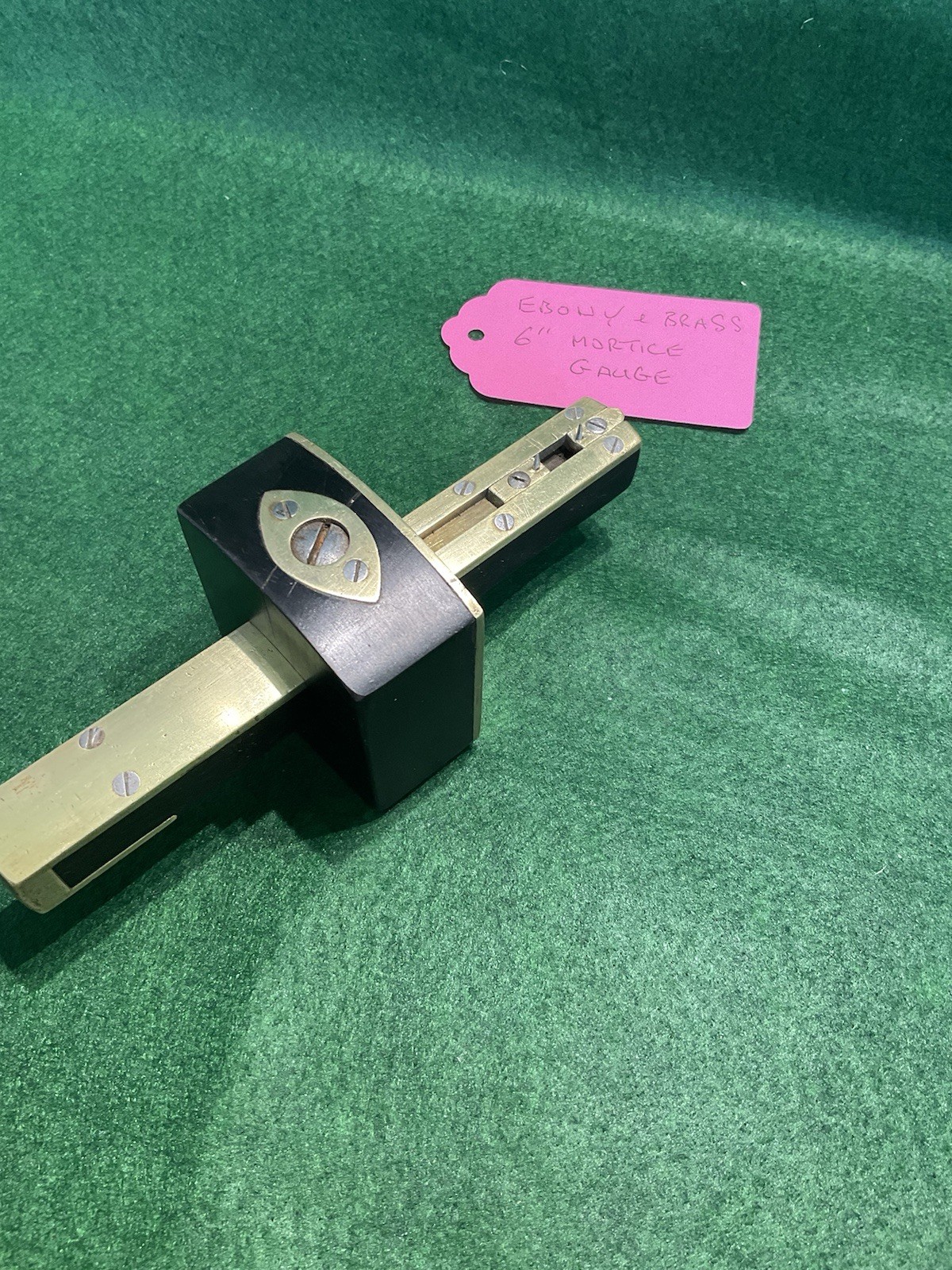 EBONY AND BRASS MORTICE GAUGE IN FINE CONDITION