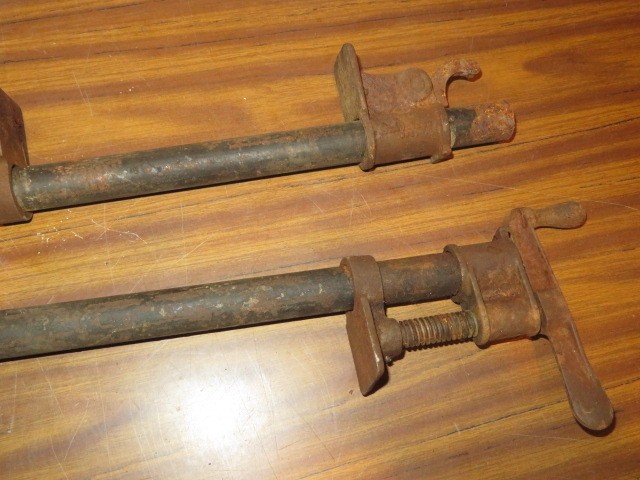 2 Vtg J L Taylor Bar/Pipe? Clamps Steel & Cast Iron Working Crank Mechanism 19″