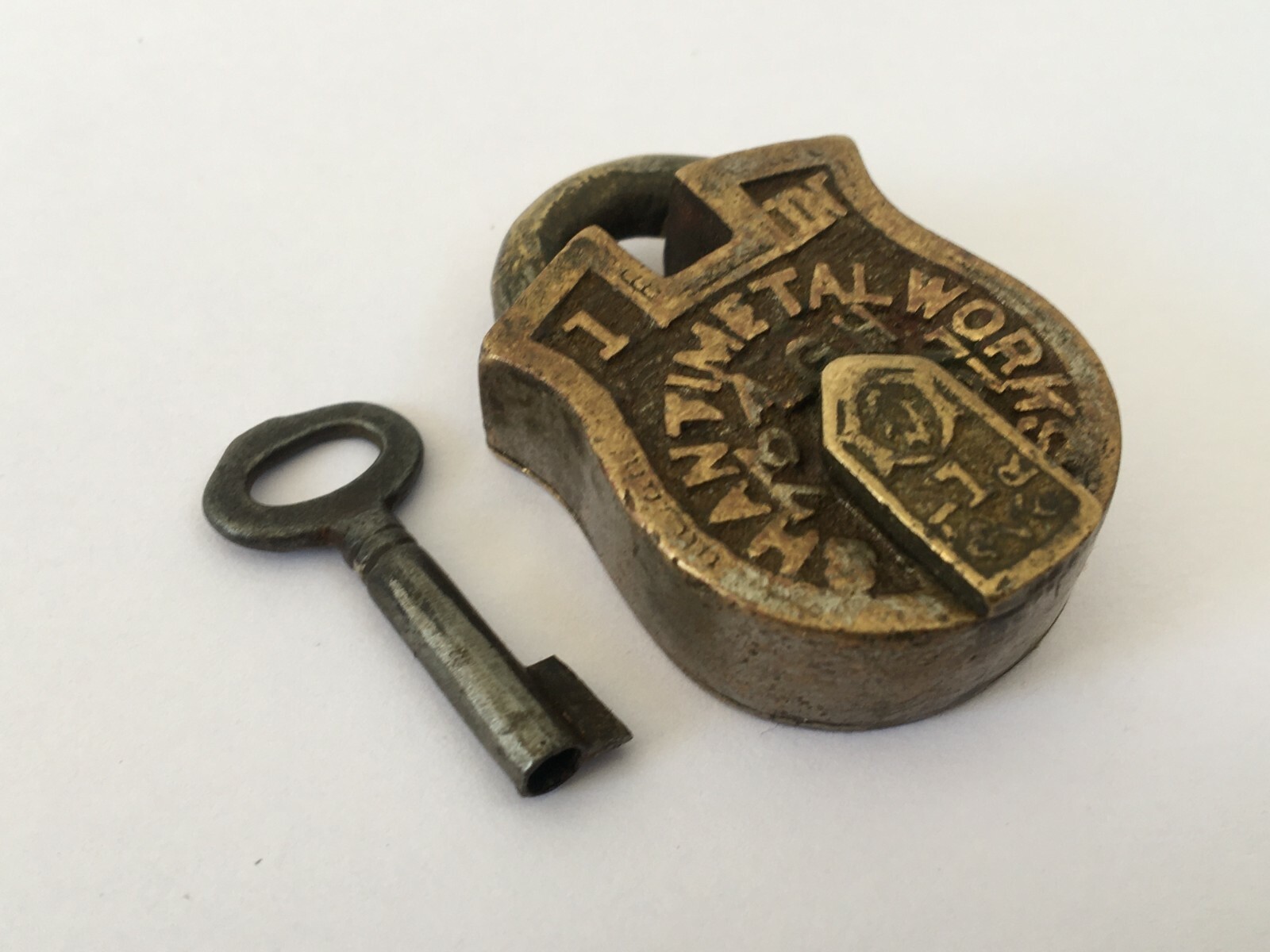 Lock Vintage Brass Padlock With Key Rich Patina Collectible Small Hand Carving