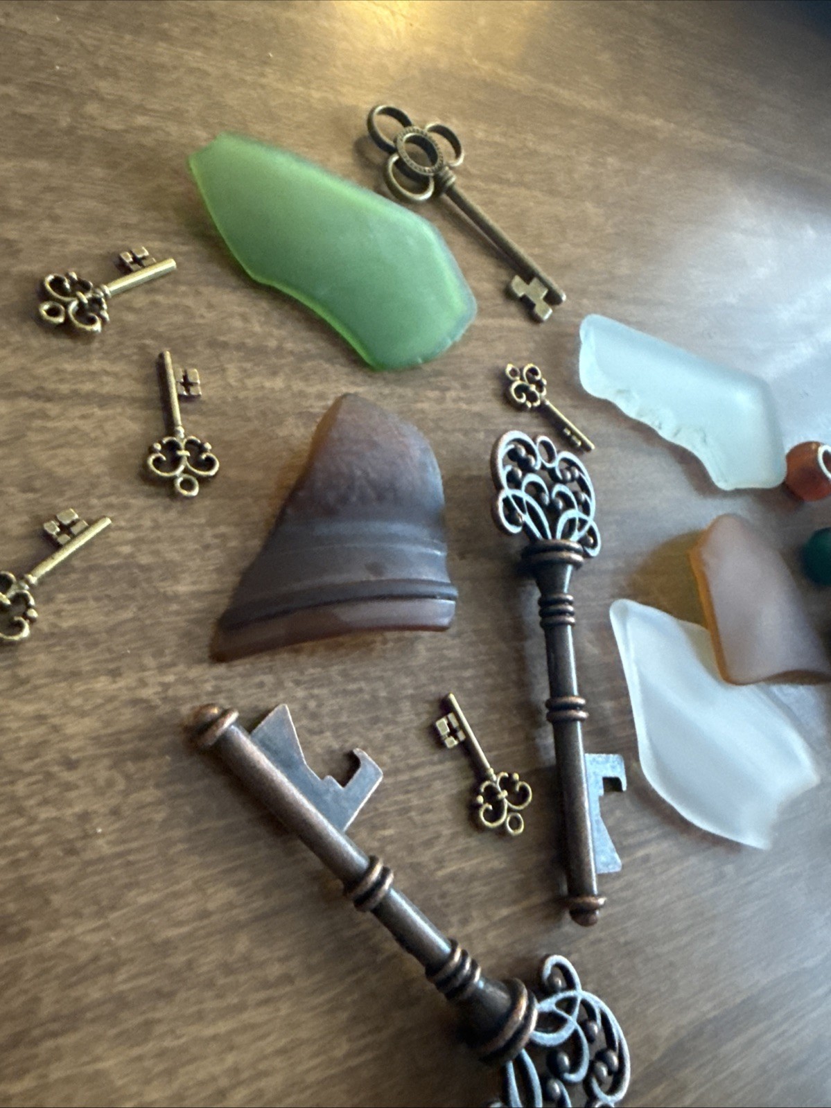 Lot Skeleton Keys And Other Keys Lake Michigan Colorful Beach Glass Beads etc