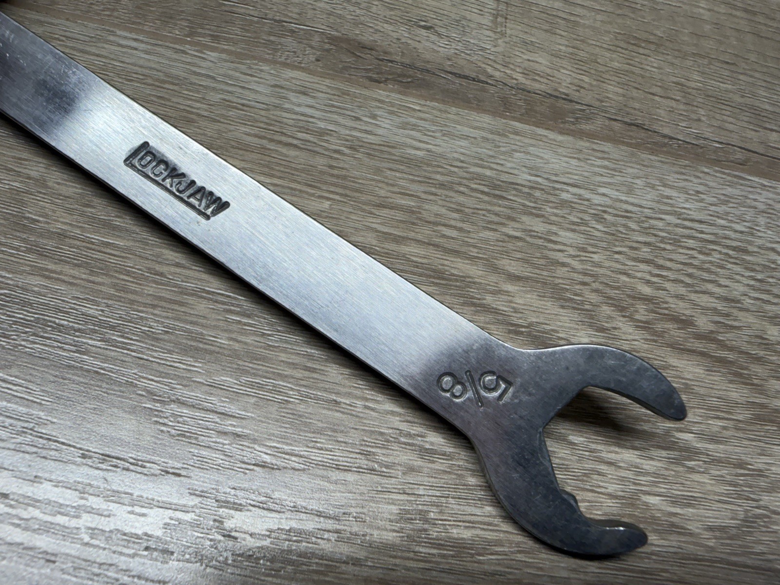 Vintage LockJaw Open End Wrench 5/8-11/16 Hand Tool Stainless US Pat #3785226