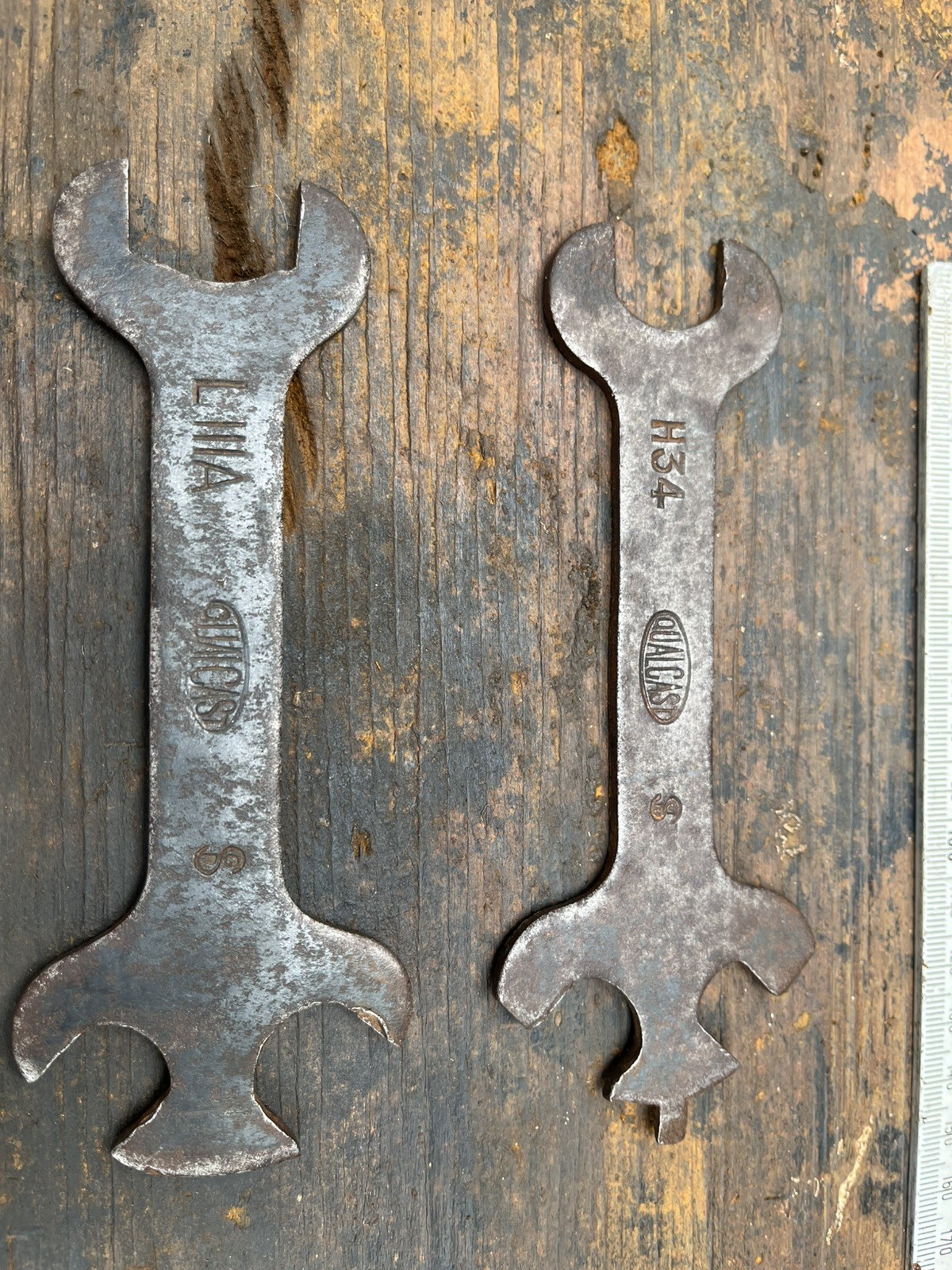 VINTAGE QUALCAST COMBINATION SPANNERS models L111A and H34.