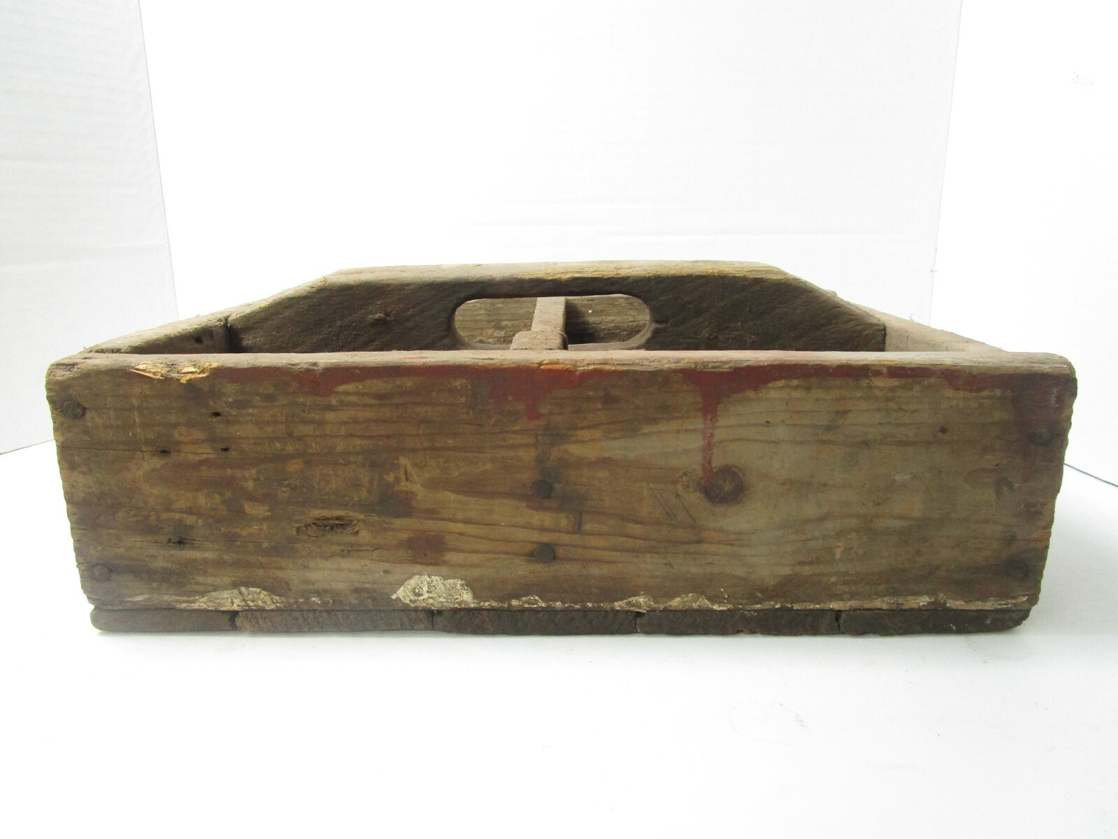 Antique Wood Toolbox Hardware Fence Supplies Repair Fixing Divided Carry Box