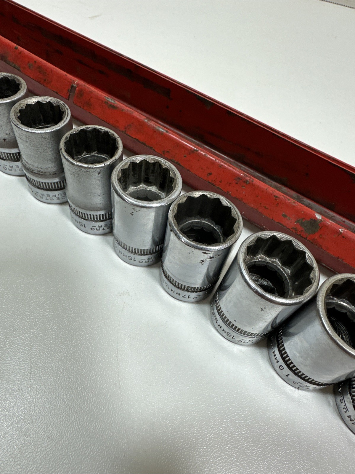 Vtg Indestro Super Metric 1/2 Drive Socket Set 13 Pc 10mm 22mm 12 Point COMPLETE