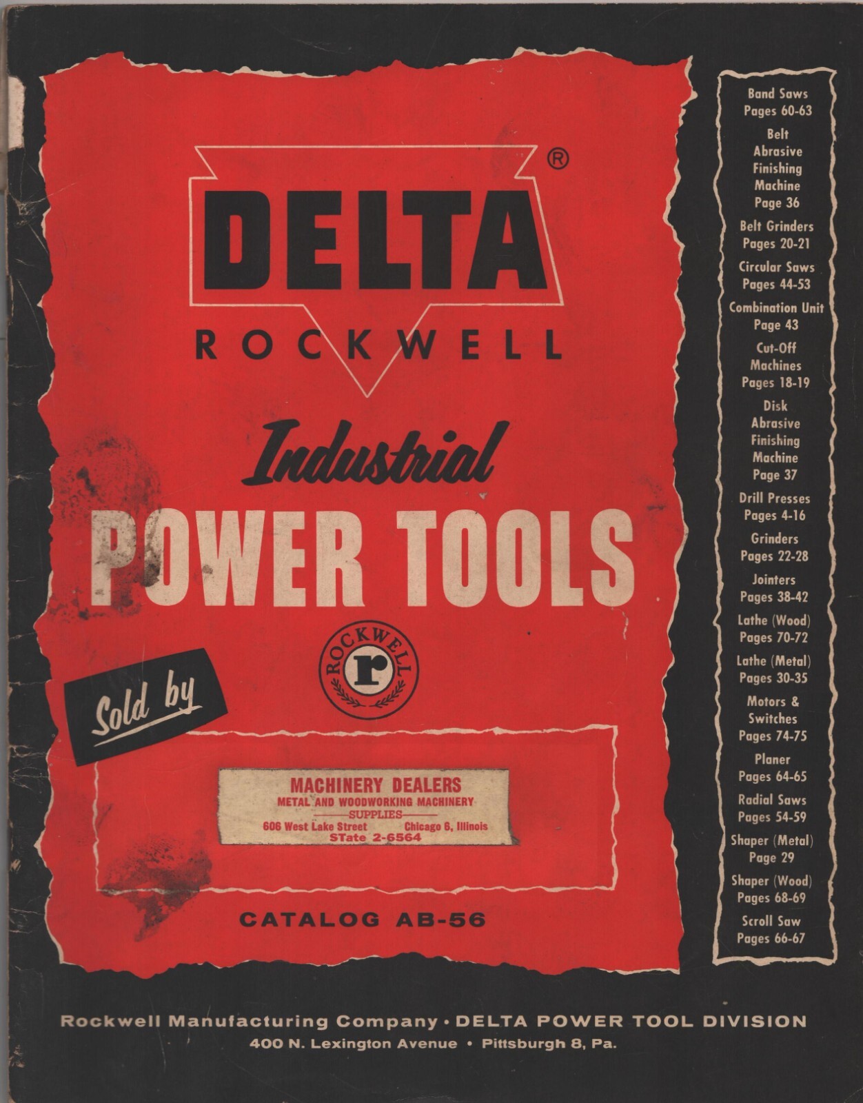 Delta Rockwell Industrial Power Tools Catalog – 1956 – AB-56 – 76 Pages