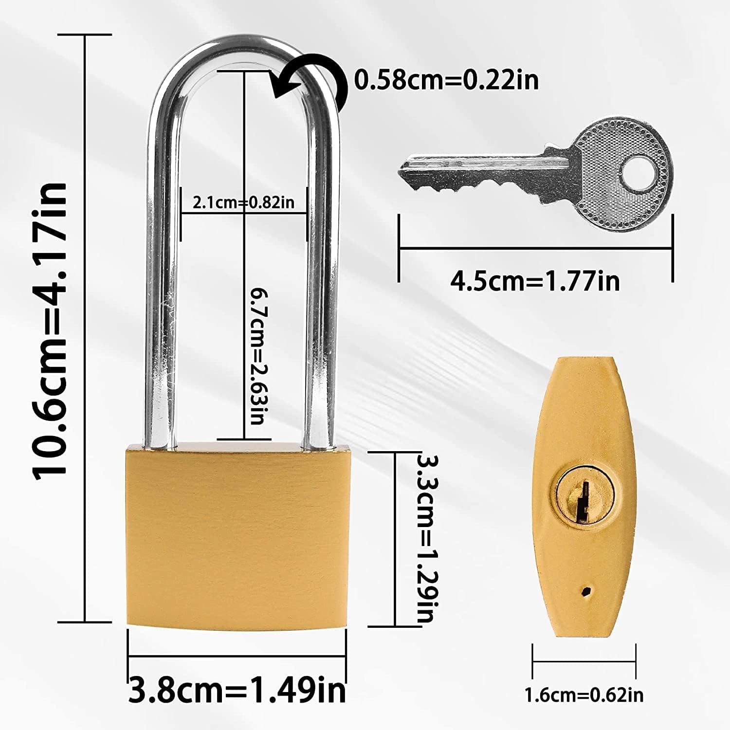Key Locks, Shackle Length 2.63in, Long Shackle Padlocks with Keys, Gym Locker
