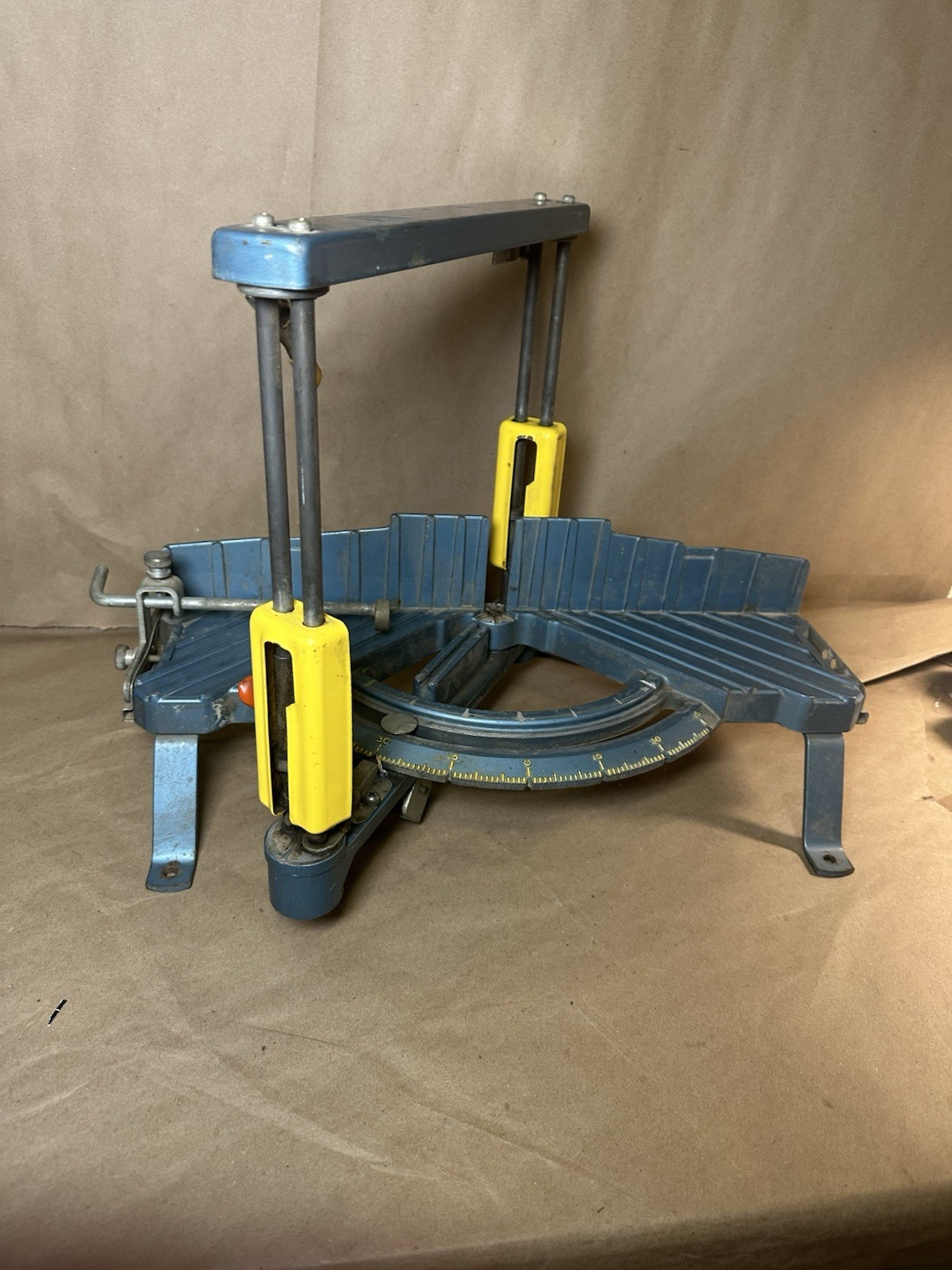 Vintage Cast Iron Miter Box Miter Box Blue Yellow Adjustable Angle Heavy Duty