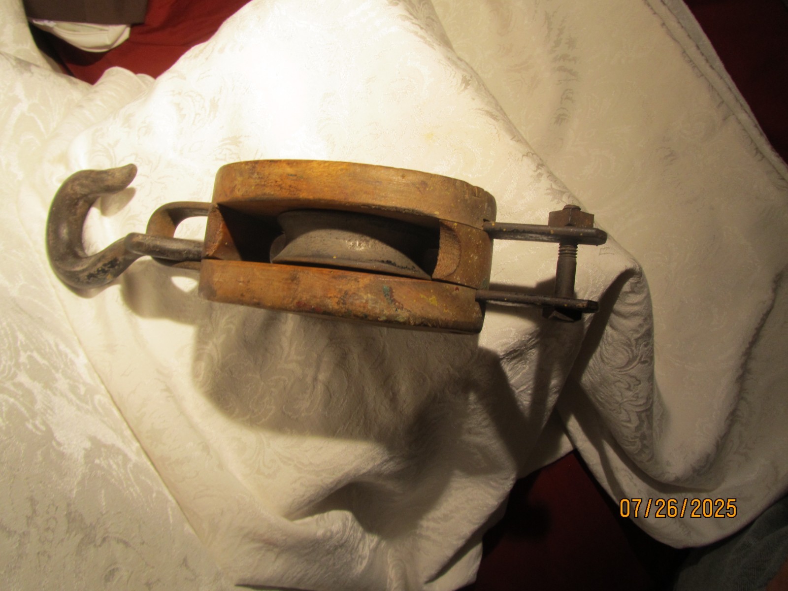 Vintage Boston & Lockport Block Star Wooden Pulley w/Iron Bushing Made in USA