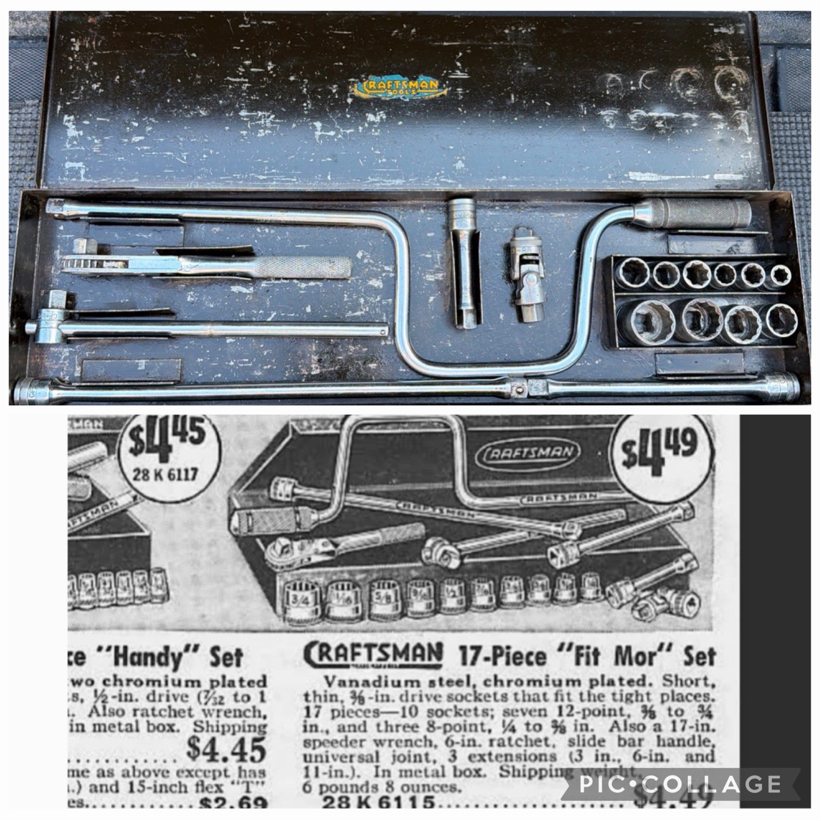 Rare Sears Craftsman 17pc Fit Mor 3/8” Drive Socket Set 1932-35 USA CF SERIES