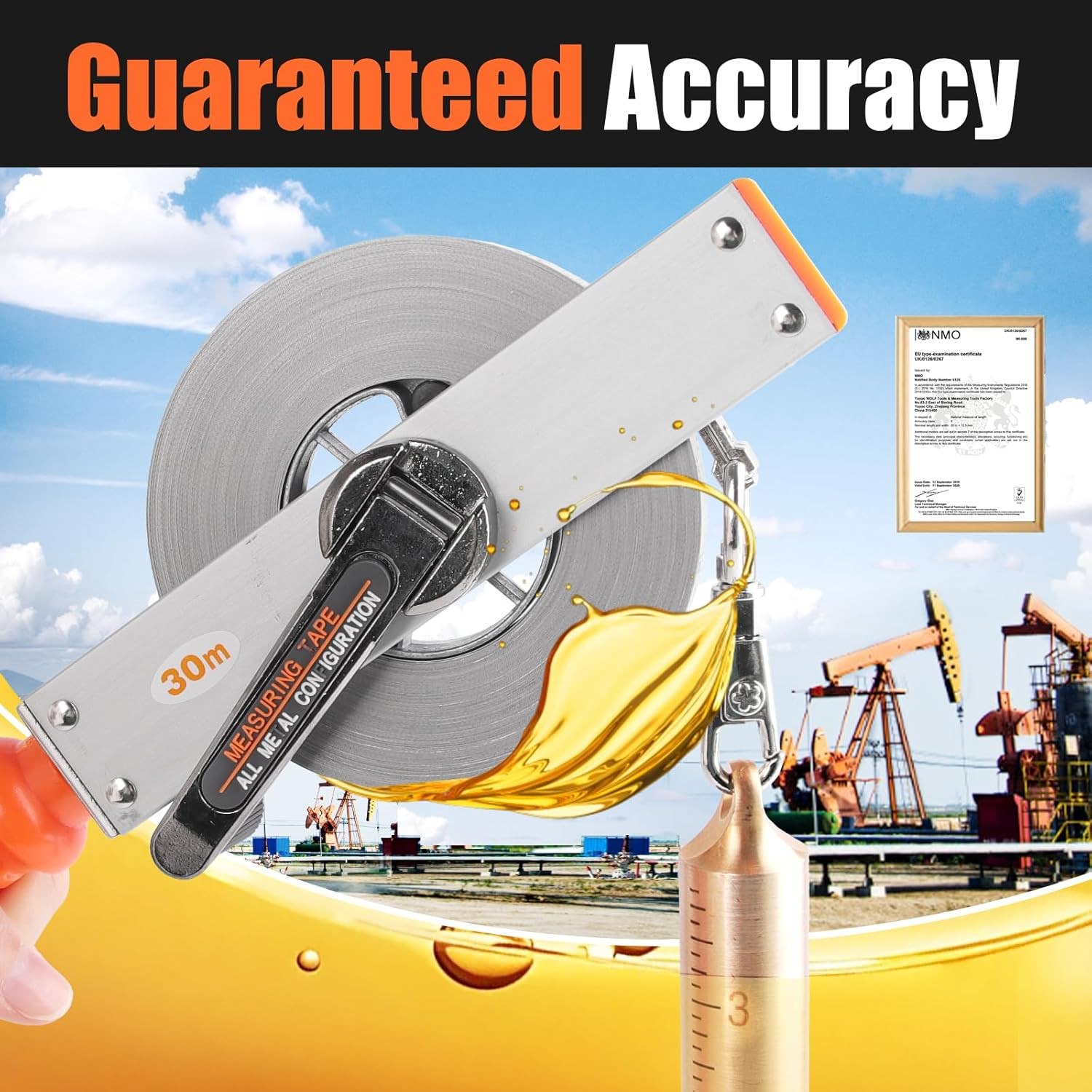 33Ft Explosion-Proof Oil Gauging Tape with Brass Plumb Bob – Stainless Steel