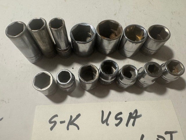 MADE USA – VINTAGE S – K WAYNE LOT OF 14 – 3/8″ DRIVE 6 PT METRIC & SAE SOCKETS