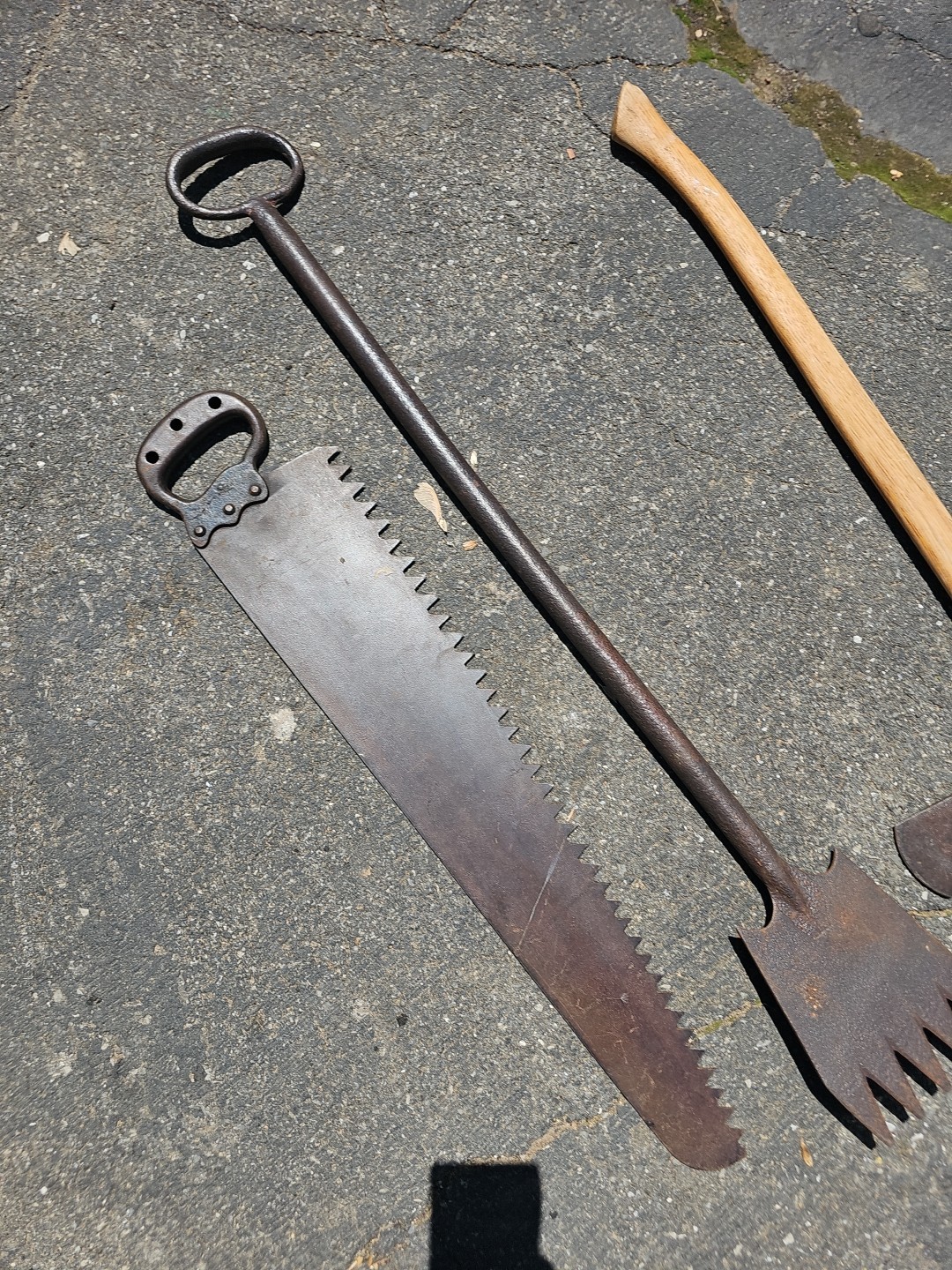 C20- Antique ICE HARVESTING TOOLS – AXE SHAVER & SAW – PRIMITIVES