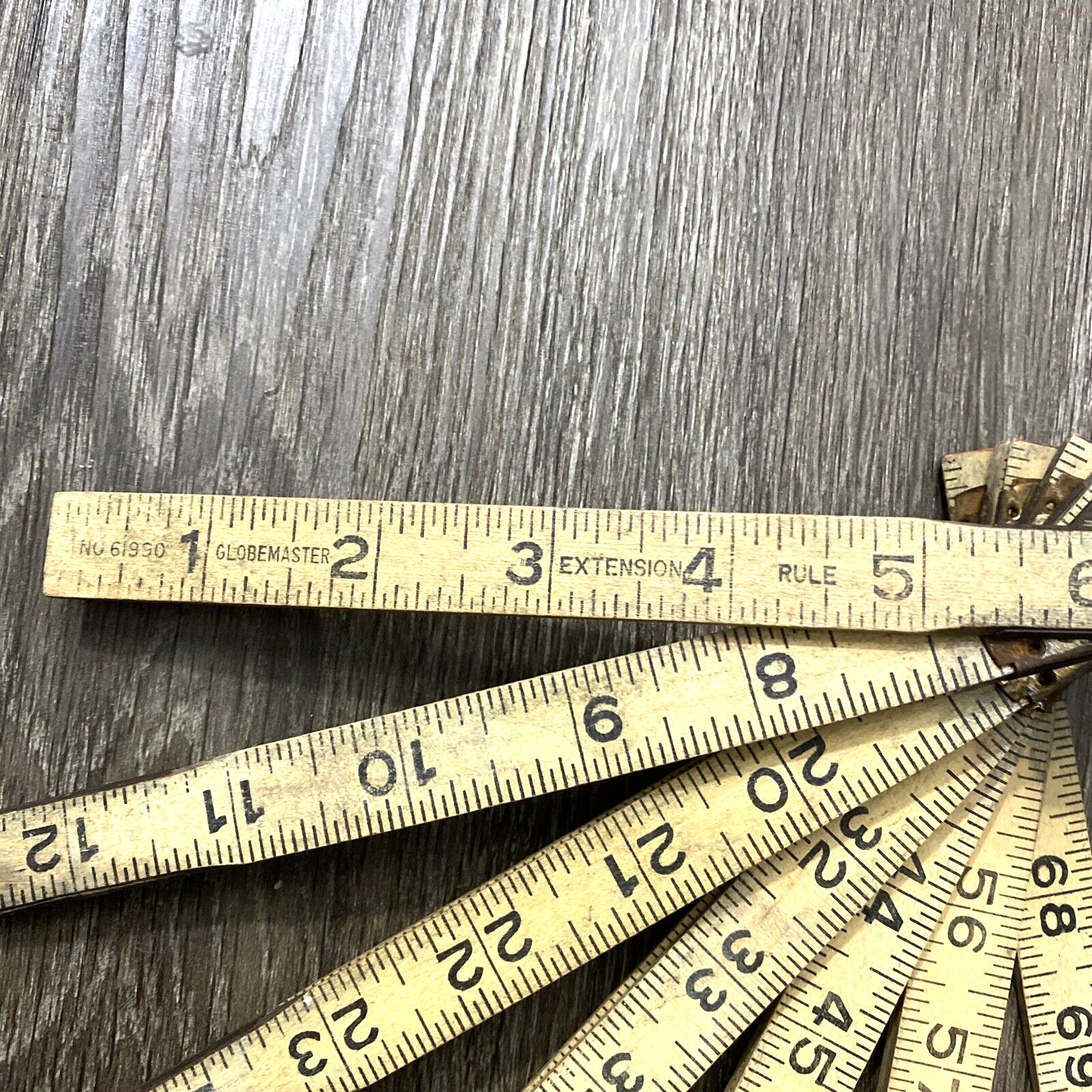 Vintage 72″ Length Wood Folding Ruler Tape GlobeMaster No. 61950