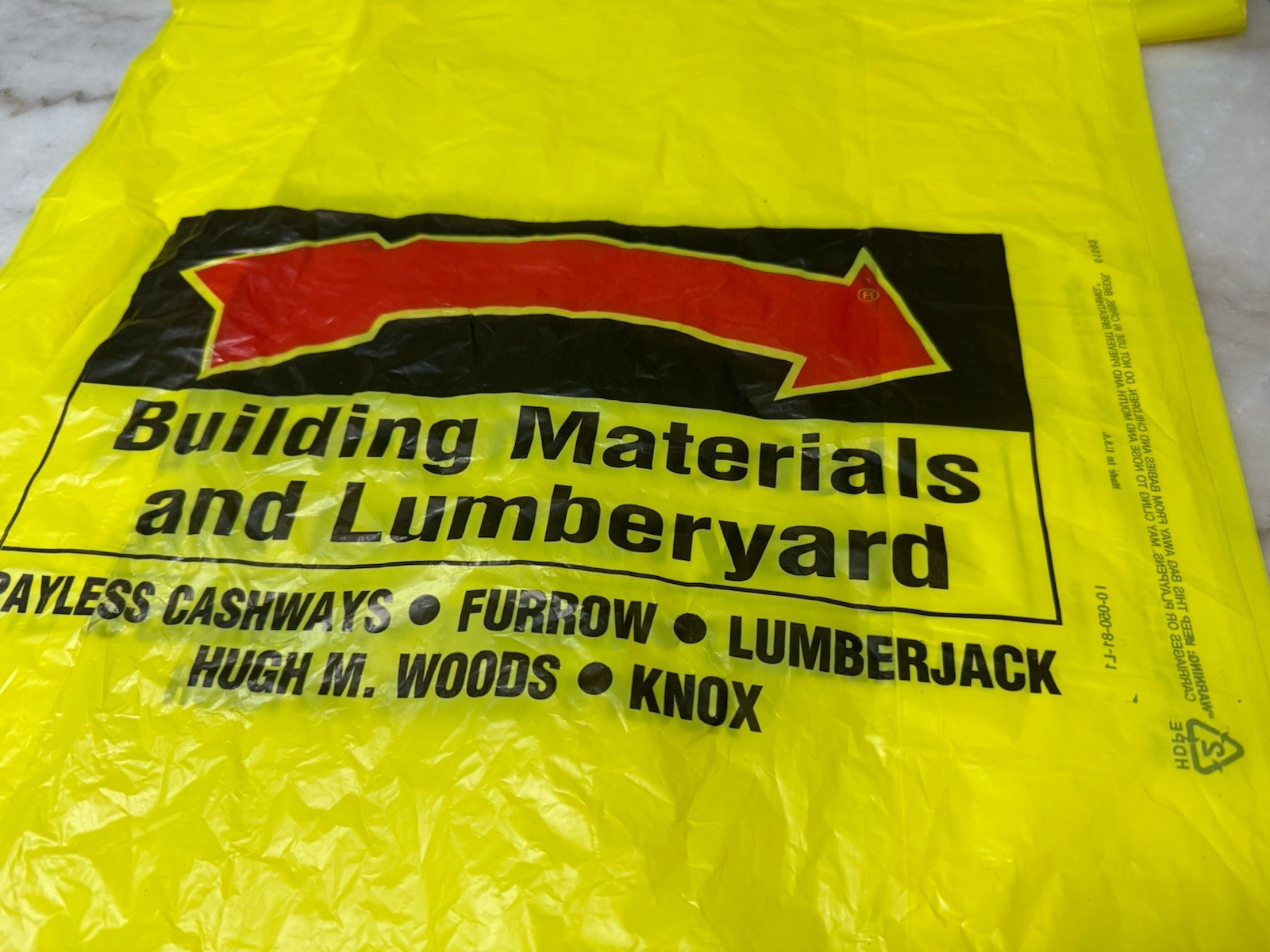 Furrow Building Materials In Lumberyard Vintage Plastic Bags With Logo