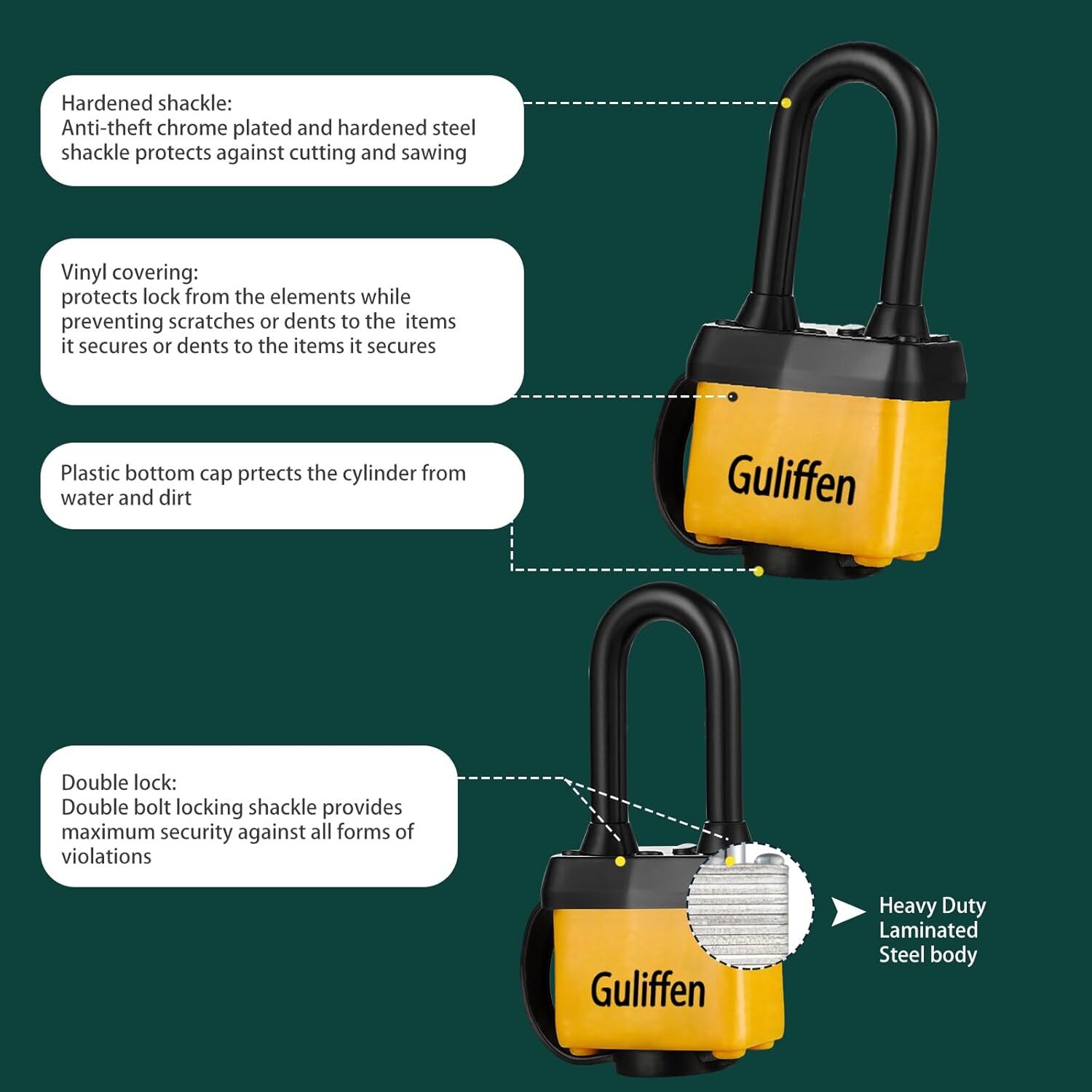Weatherproof Laminated Steel Padlock with Same Key for Gate, Fence, Shed,Garage