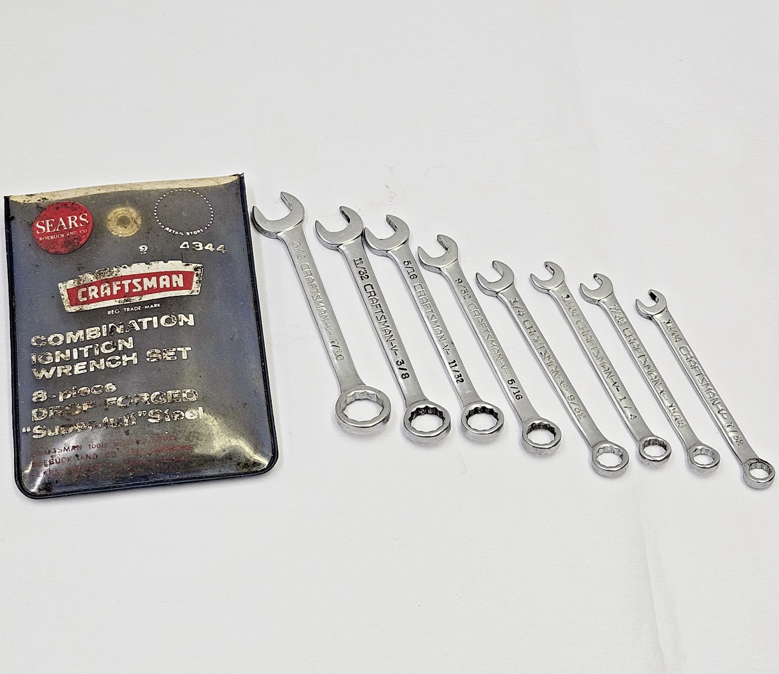Vintage 4344 Craftsman Combination Ignition Wrench Set 8 Piece Drop Forged Steel
