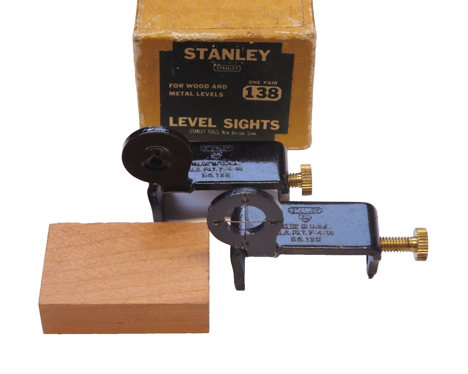 Vintage UNUSED Stanley Level Sights No. 138 in Box Sweetheart Pat. 07 04 1916