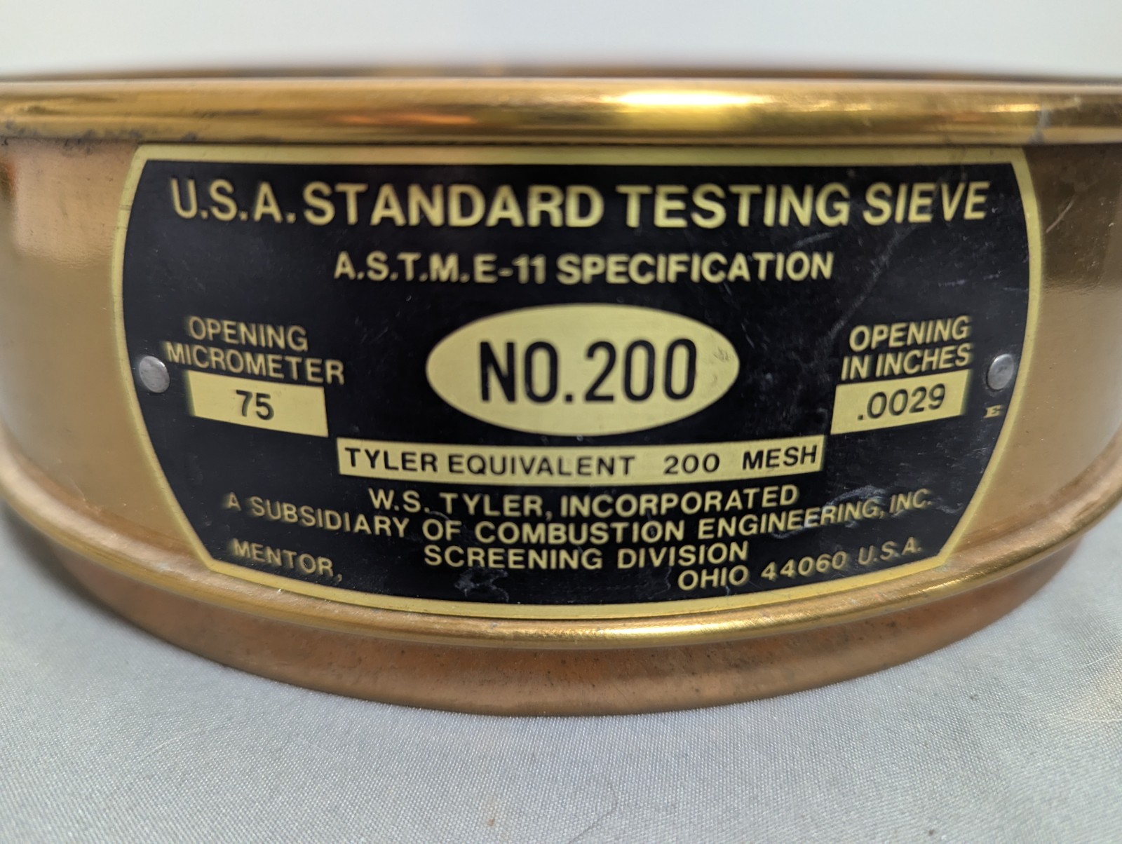 W.S.tyler Inc Old Vintage Testing Sieve Num 200 Ohio USA Mesh 75 Micrometers Vgc