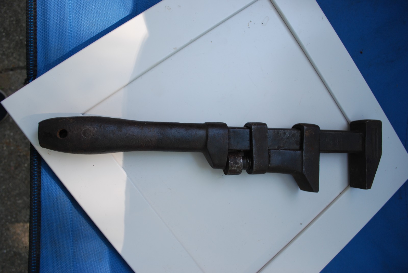 Antique Monkey wrench 15 inch all steel B&C stamp on jaw