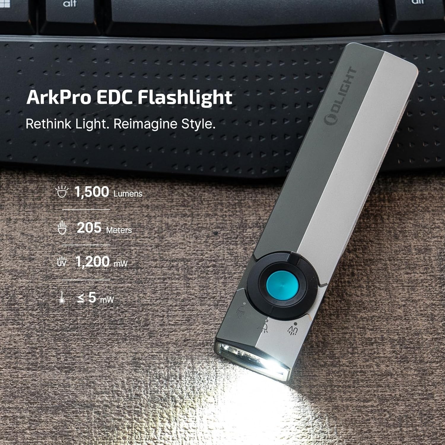 ArkPro EDC Flat Flashlight Rechargeable 1500 Lumens , Silver Graphite CW