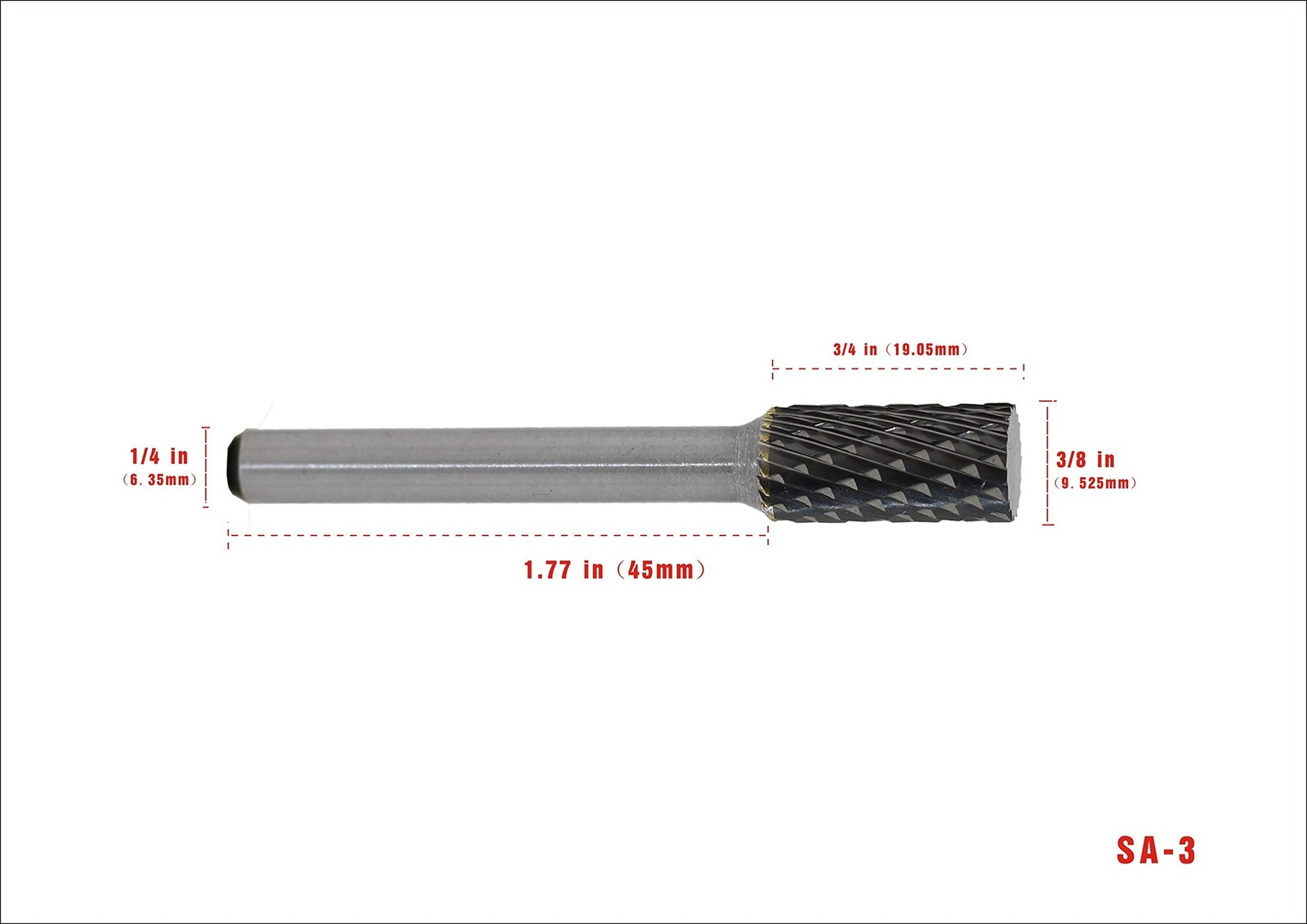 SA-3 Tungsten Carbide Burr Cylinder Shape Double Cut Rotary Burr File(3/8”