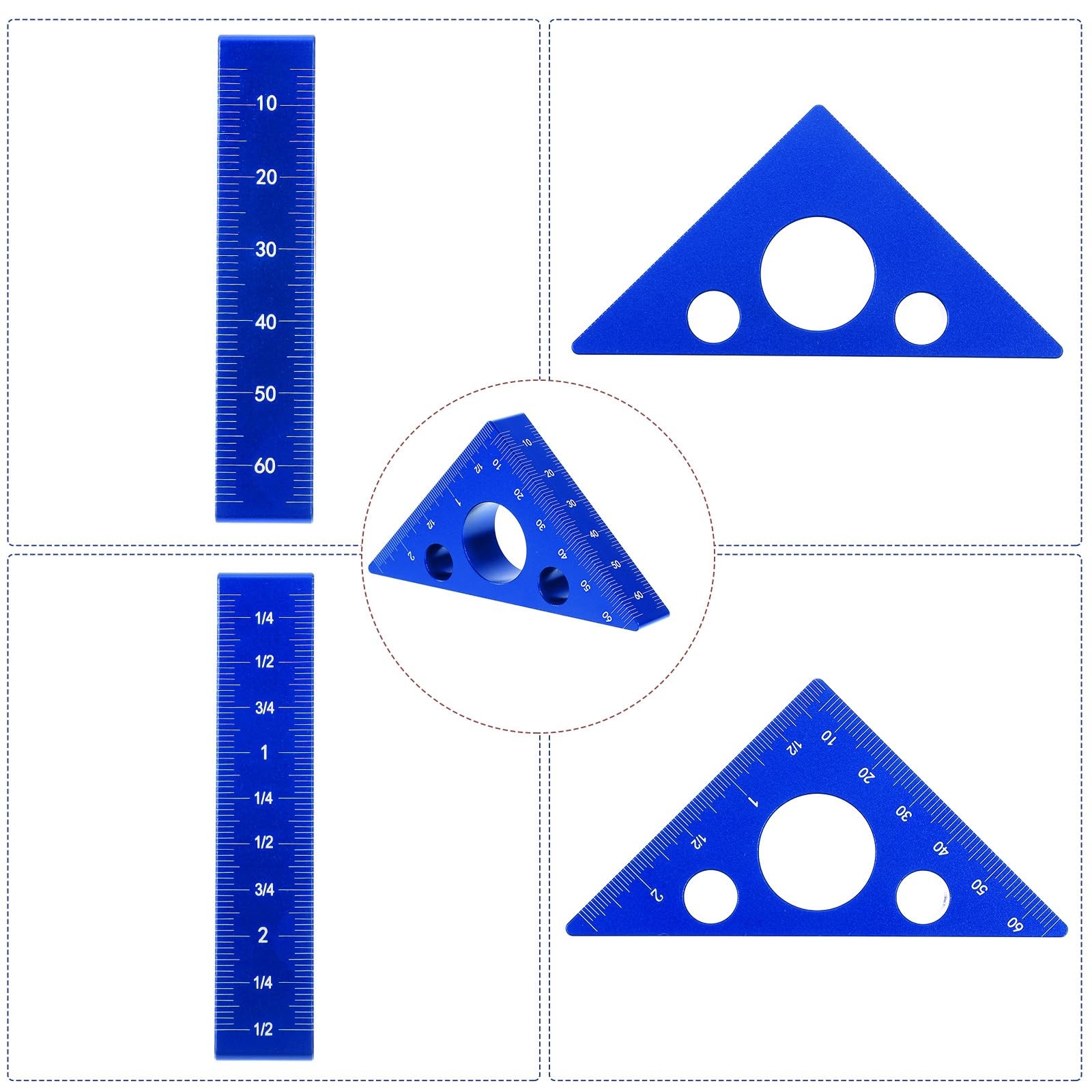 Ymapinc High-Precision Thickened Triangle Ruler Layout Measuring, 45/90 Blue