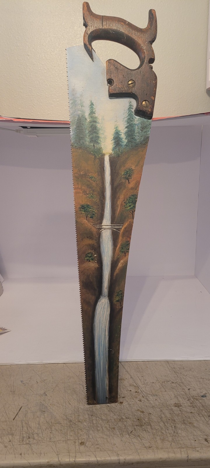 Hand Painted Antique Saw Blade 27 Inches Waterfall