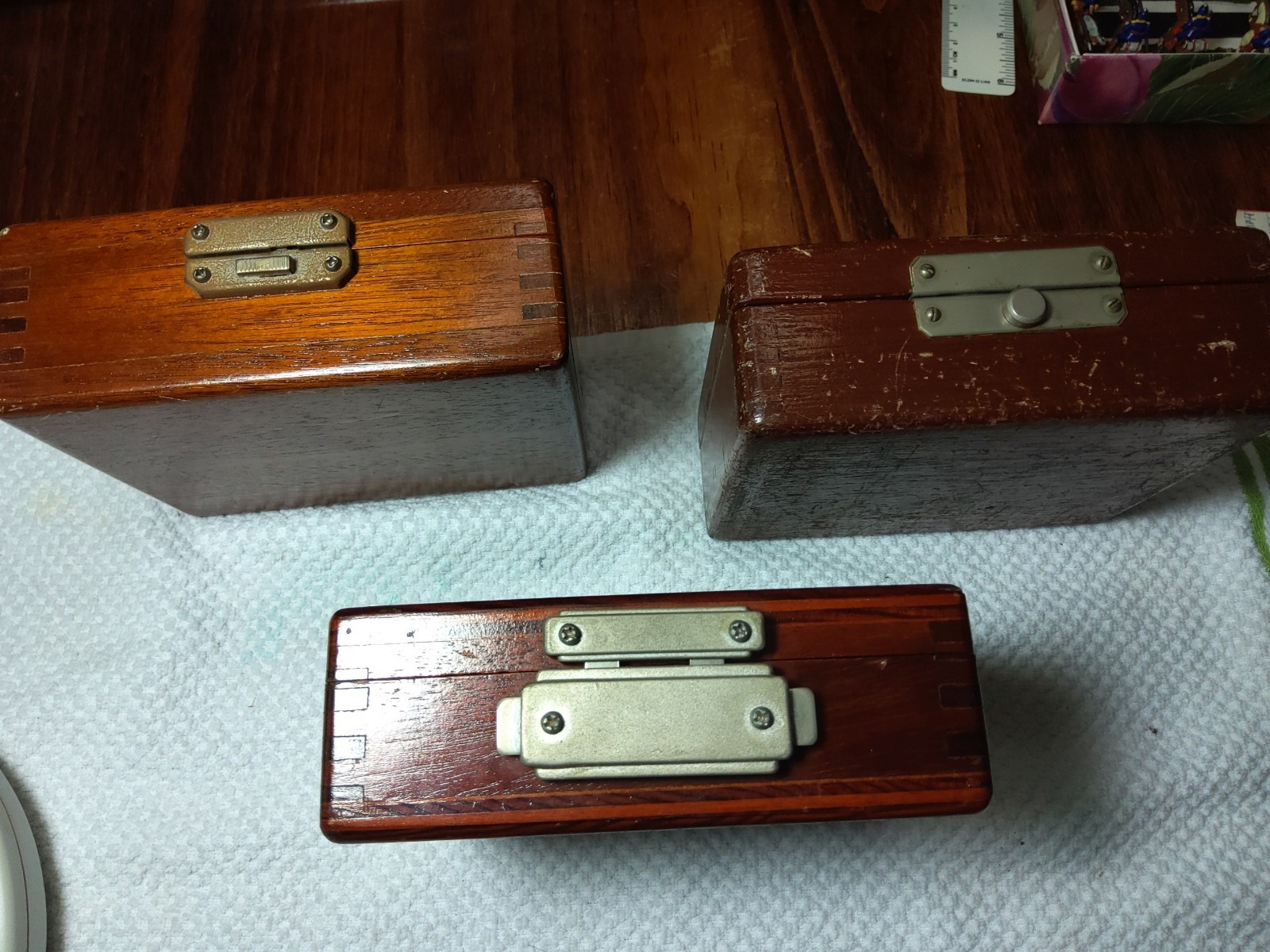 3 Vintage Pratt & Whitney Wood Boxes, Finger Jointed Corners 4 1/4”x5 1/4” EMPTY
