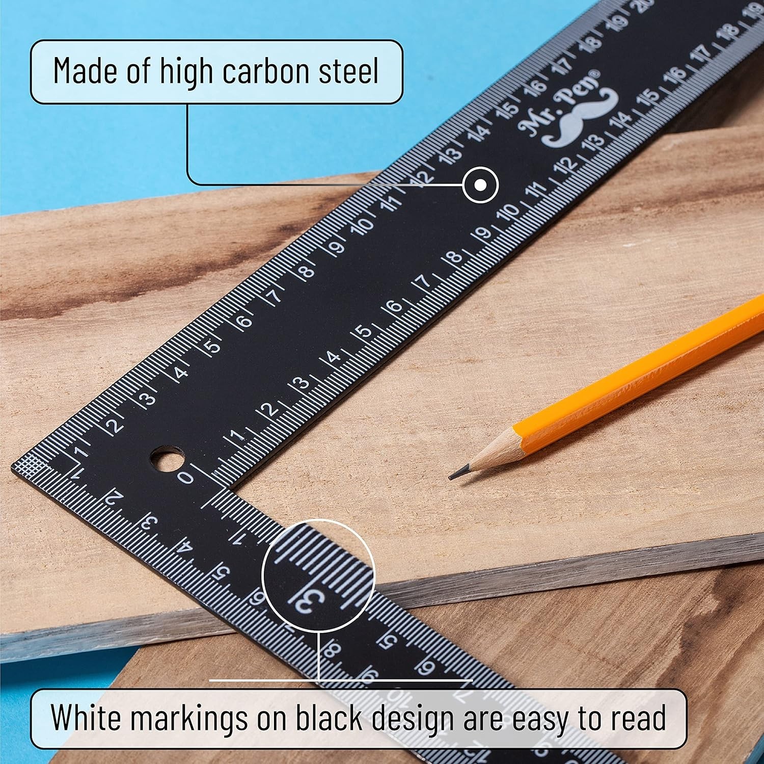 Black L Shape Ruler – 8″ x 12″ Steel Square for Accurate Framing and Layouts