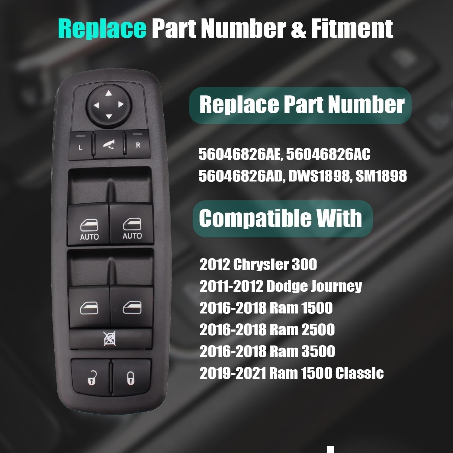 Master Power Window Control Switch for 2016-2018 Ram 1500 2500 3500, 2019-2021